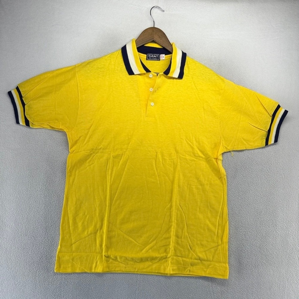Vintage Gant Polo Shirt Mens XL Yellow Blue Rugger Knit Deadstock 70s ivy Preppy - Picture 2 of 7